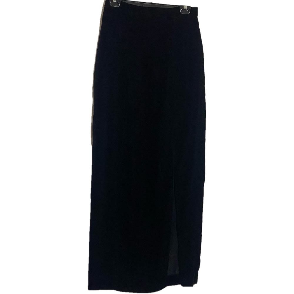 Algo black velvet elastic waist long maxi side slit Whimsi goth witchy skirt -12